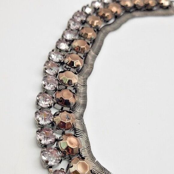 Vintage Bill Blass Silvertone 18" Statement Necklace Brown Crystal Rhinestones - Picture 2 of 6